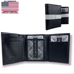 Tahari Men's RFID Security Blocking Leather Glove Trifold  black Wallet
